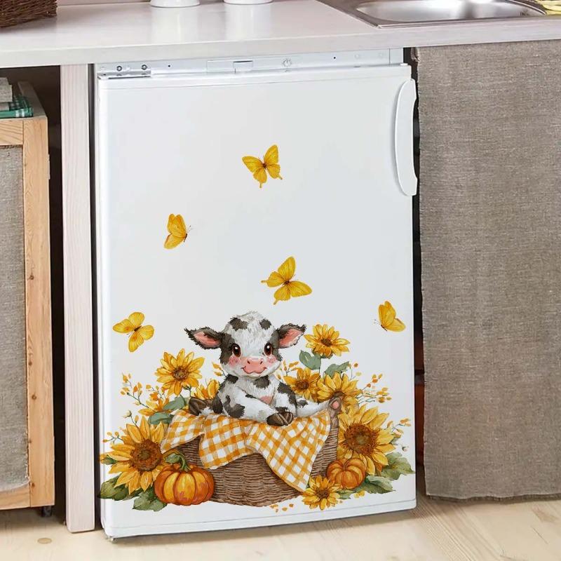 Bauernhaus-Sonnenblumen- und Kuh-Wandaufkleber - Selbstklebend und Nahtlos - Geeignet für Wohnwände