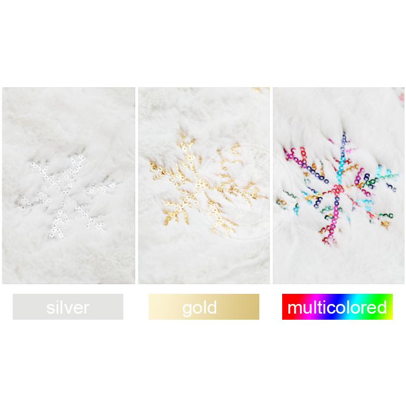 90-122cm Christmas Tree Skirt White Faux Fur Merry Christmas New Year Home Xmas-Tree Decorations Plush Beaded Embroidered Trees