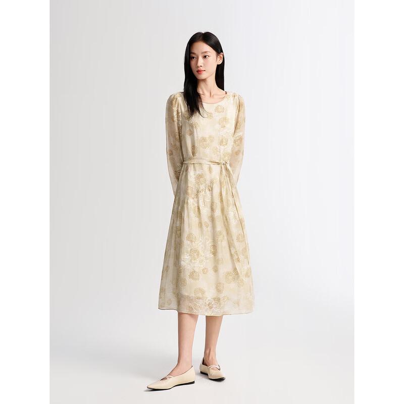 JUZI ANNAKOU French Style Embroidered Belted Long Dress