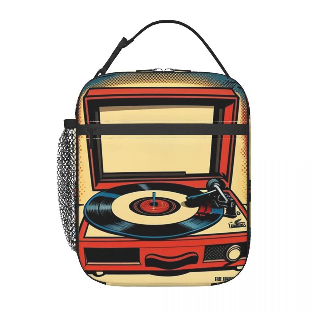 Vintage Record Player Vinyl Album Design Insulated Lunch Bag for Women Kids Leakproof Food Boxes Thermal Lunch Box Tote