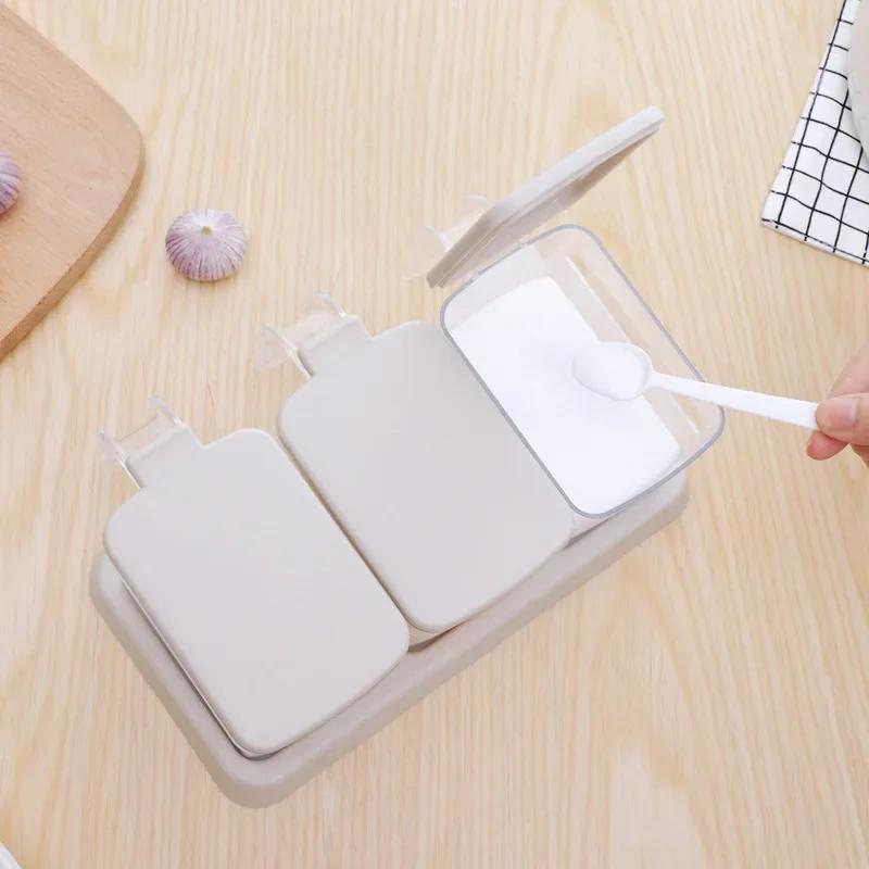 3pcs/Set Transparent Seasoning Box Seasoning Bottle Salt Seasoning Storage Box Kitchen Accessories with Spoon