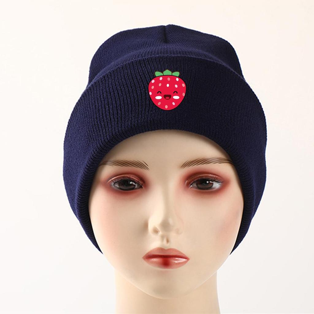 Strawberries Winter Knit Cap Beanie, Cartoon Fruit Skullies Beanies Autumn Versatile Trendy Headwear Knitted Cap Beanie