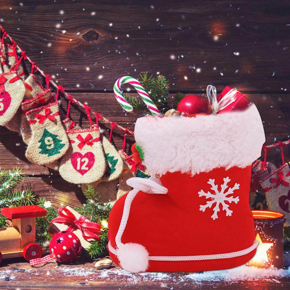 5Pcs Christmas Candy Boots Bag Little Red Boots Creative Sugar Storage Bags Mini Festival Theme Home Decoration Xmas Supplies