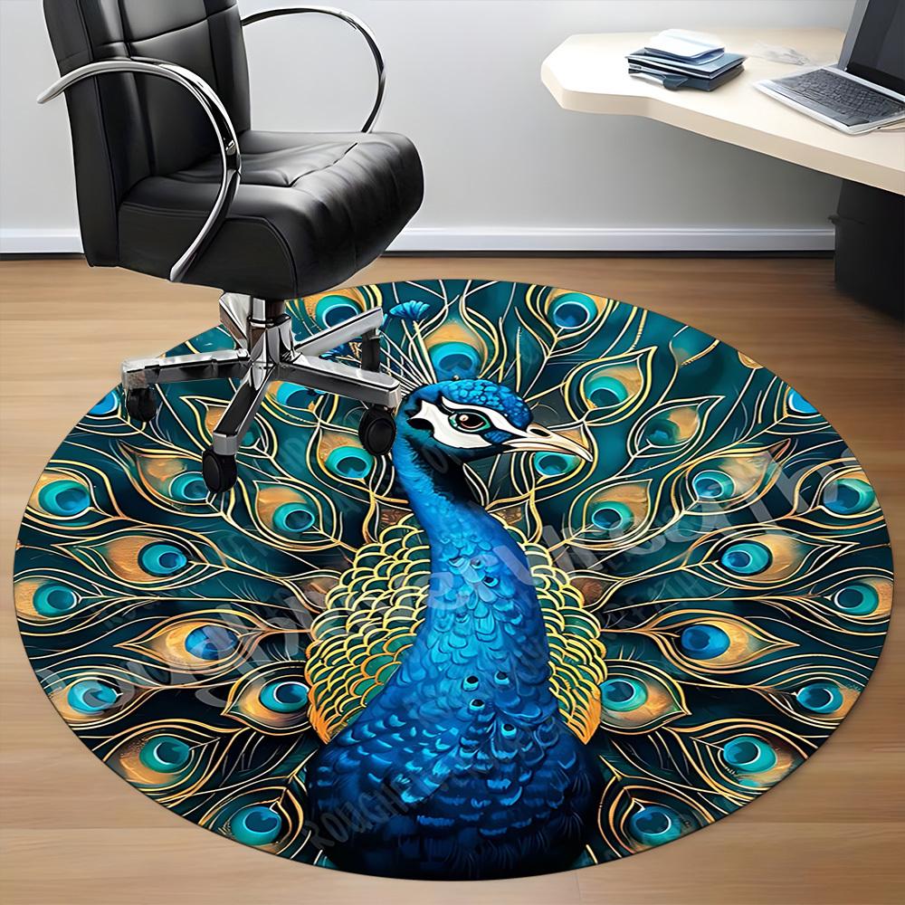 1pc Peacock Feather Office Round Area Rug, Under Office Chairs Bedroom Living Room Home Decor, Room Deco