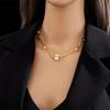 18K Gold Plated Double Layer Herringbone Necklace with Pearl CZ, Dainty Snake Chain Choker, Adjustable Jewelry for Women Daily Wear Gift