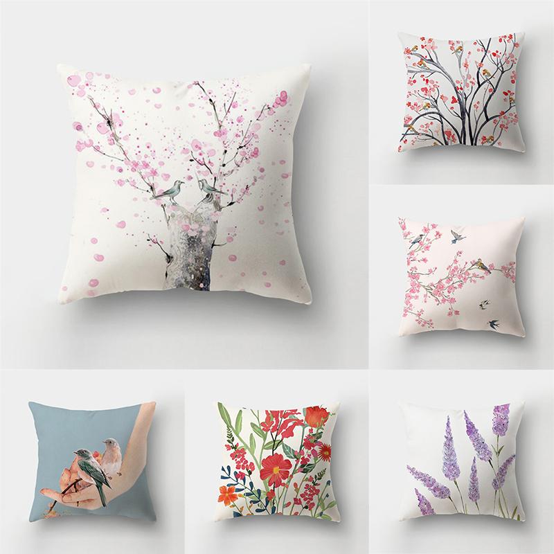 

45x45cm Deer Leaves Flower Bird Landscape Throw Pillow Cover Bed Sofa Office Car Lumbar Cushion Cushion Cover Home Decor