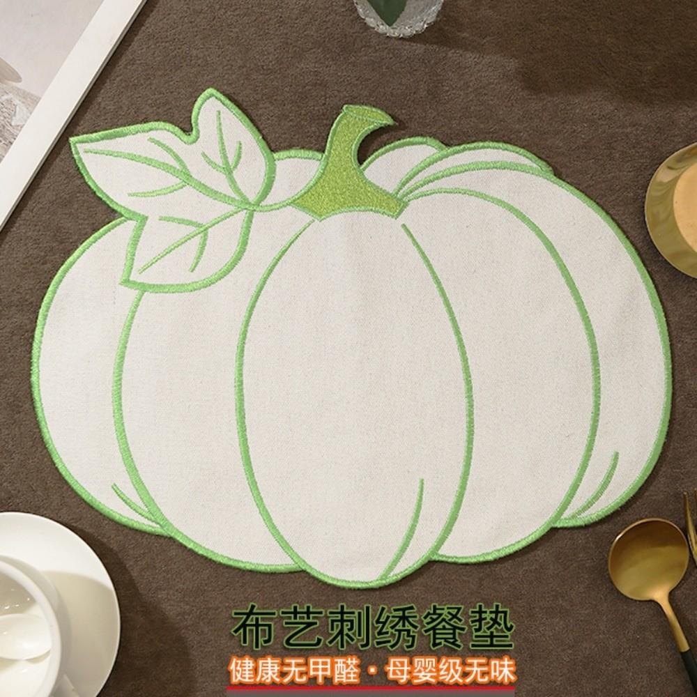 Embroidered Insulated Pad Pumpkin Table Decoration Mat Durable Dining Table Mat зелёный