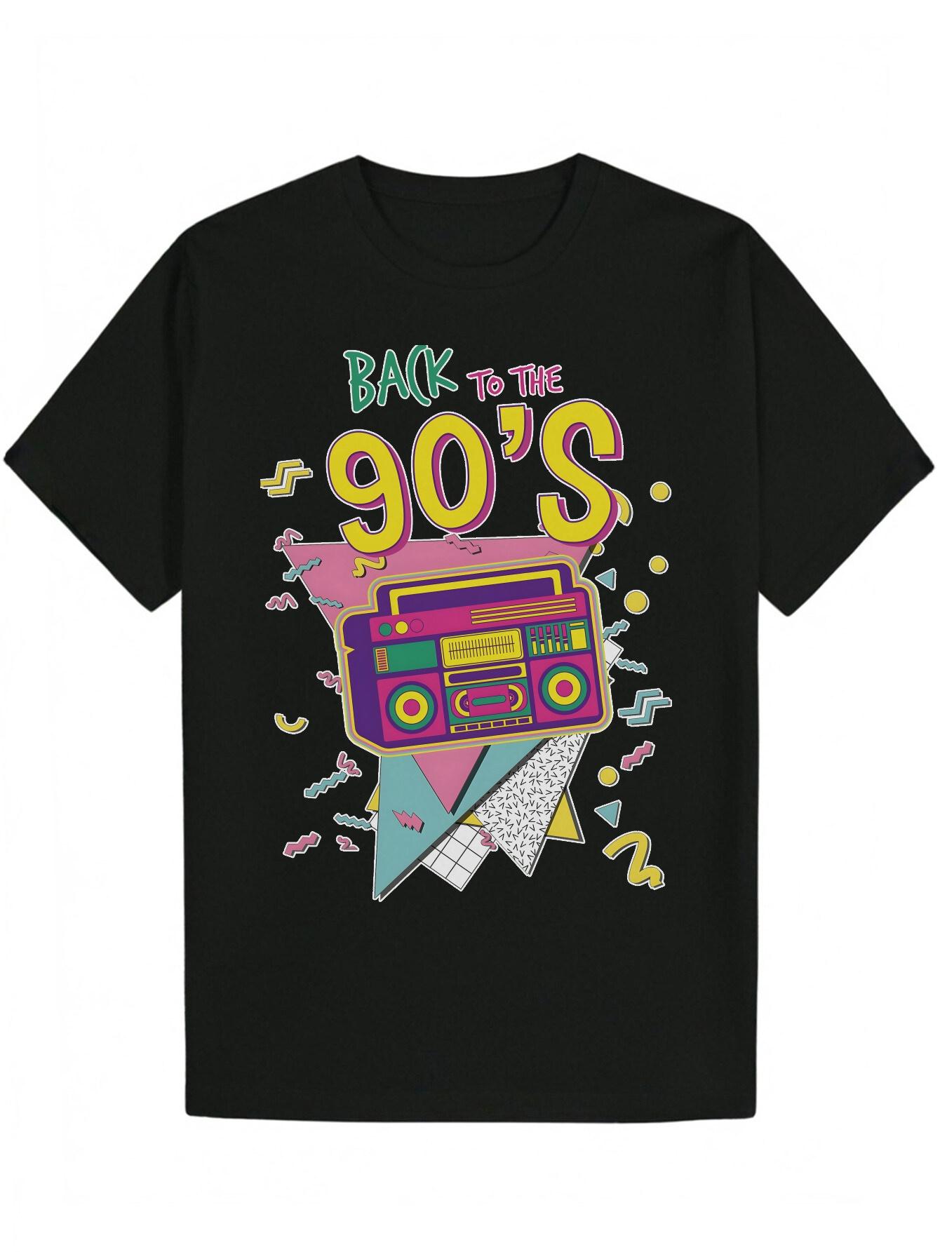 Retro 90 S Graphic T-shirt - Vibrant Cartoon Design with Cassette Tape XXXXL