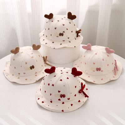 Chapeau seau pour bébé fille Mignon Cœur Nœud Casquette de pêcheur pour tout-petit Protection solaire extérieure Chapeaux à volants pour enfants