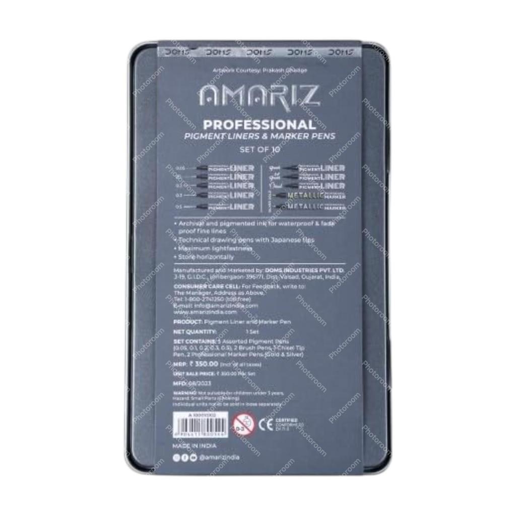 AMARIZ Doms Pigment Fine Point Liner Marker Set 10 Black Precision Drawing Pens For Art Office Home School Sketch Use