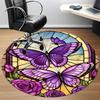 1pc Butterfly StainedGlass Office Round Area Rug, Under Office Chairs Bedroom Living Room Home Decor, Room Deco