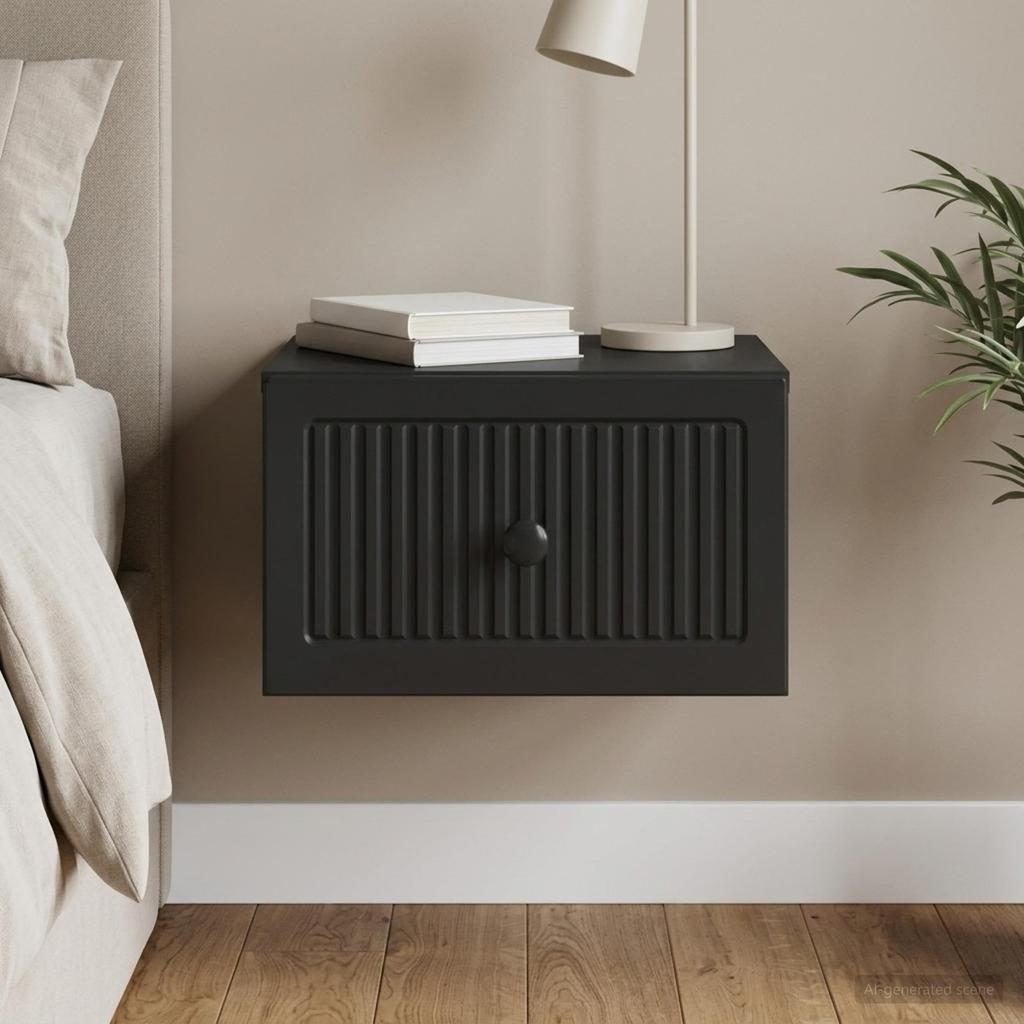 Wall Mounted Nightstand Black 33 X 34.5 X 20 Cm