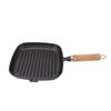 Cast Iron Skillet with Wooden Handle Square Uncoated Nonstick Cast Iron Grill Pan for Meats Steak Fish