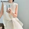 High-quality Miyake-pleated Women's Sleeveless Long Dress with Water-ring Curved Pleats, Versatile for Daily Wear and Commuting, Stylish Design