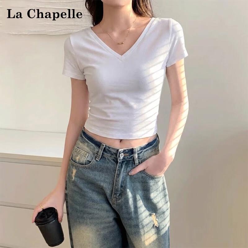 La Chapelle Women s V-Neck Cropped T-Shirt M