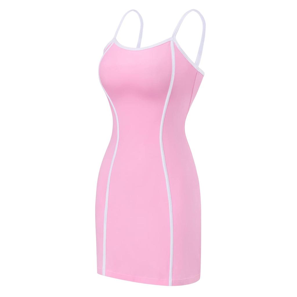 [LittleForBig] Women's Camisole Skirt [S-Stripe] Bodycon Mini Dress, Pink, XS