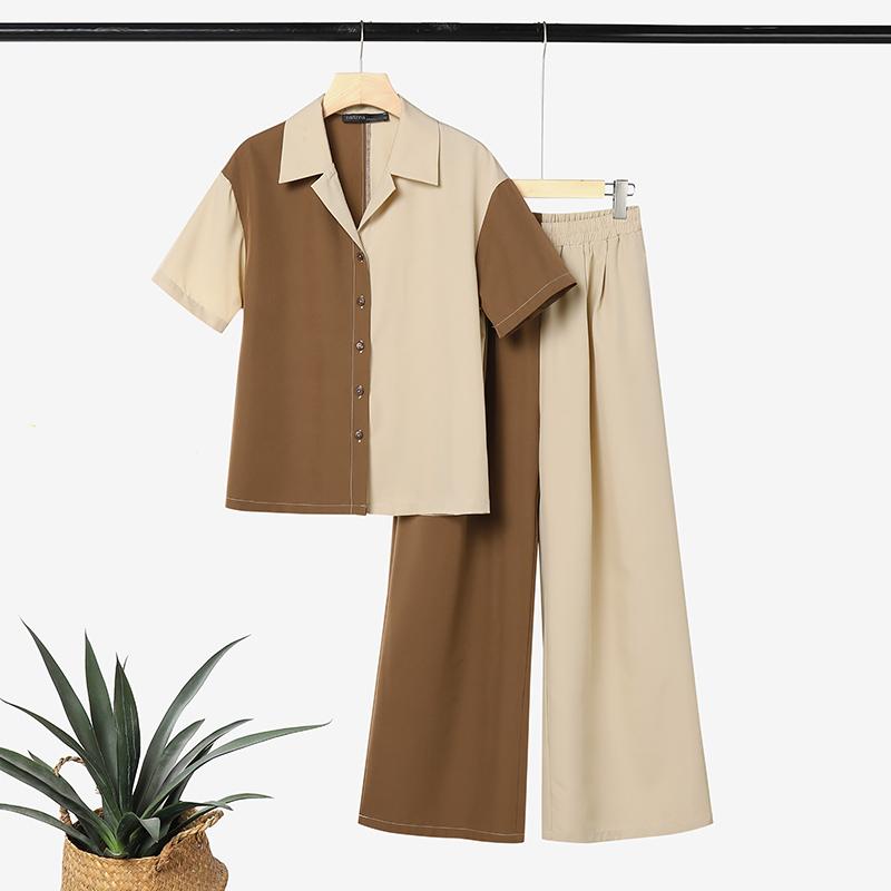

ZANZEA Women Short Sleeve Blouse and Long Pants Casual Two Piece Suit Sets S коричневый