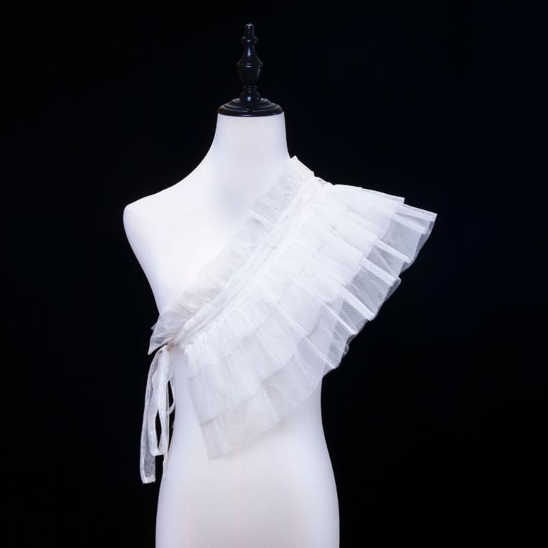 Women Ruffled Mesh False Collar Shrug Japanese Anime Girls Shoulder Wrap Shawl Vintage Capelet Halloween Props Costume