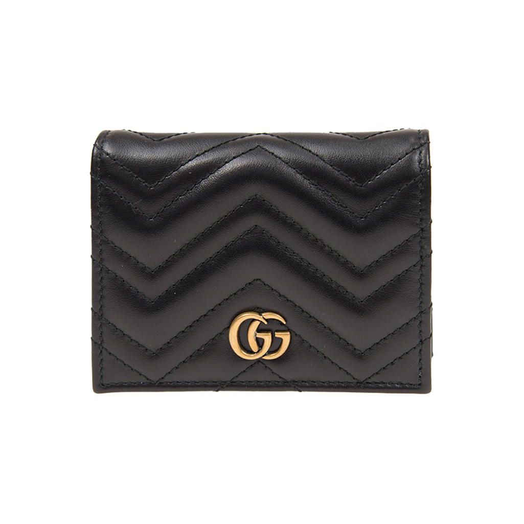 

Gucci Гаманець шкіряний стьобаний GG Marmont з логотипом, на блискавці, подвійного складання, з відділенням для монет, тримачем для карток, жіночий, чорний 466492-DTD1T-1000 Box(Basic Set+Box)