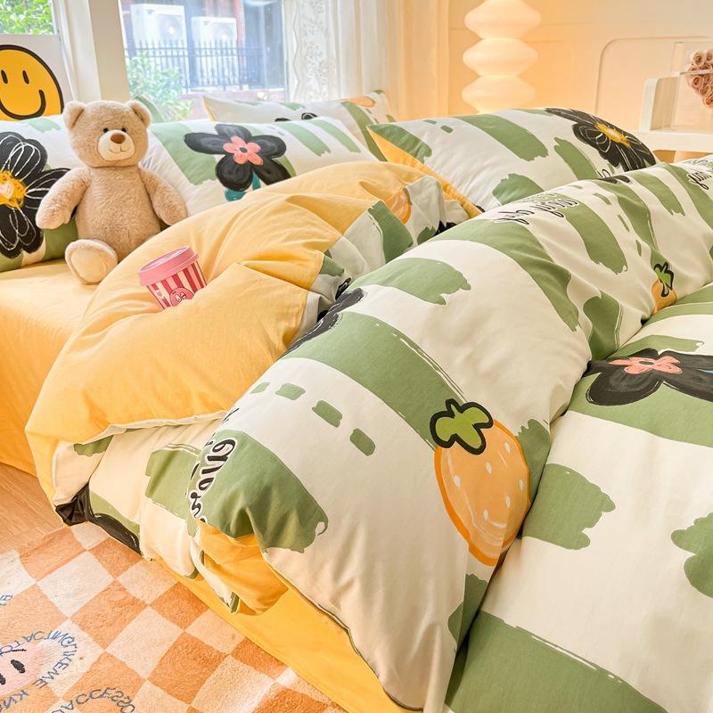 Small Fresh Pure Cotton Bed Four-piece Bedding Quilt Cover Bed Sheet Dormitory