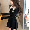 Uczeń dzianiny czarna sukienka damska styl Preppy koreańska moda Kpop z długim rękawem Mini krótkie sukienki jesień