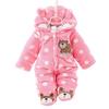 Polka Dot Bear Footed Baby Romper - Coral Fleece Crawling Suit for Autumn and Winter