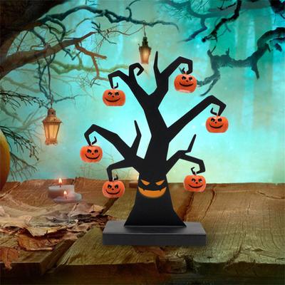 Kovový černý strašidelný zlý strom Halloweenská vesnička Doplňky, 6,3” vysoký umělý stromek domácí stolní vánoční dekorace