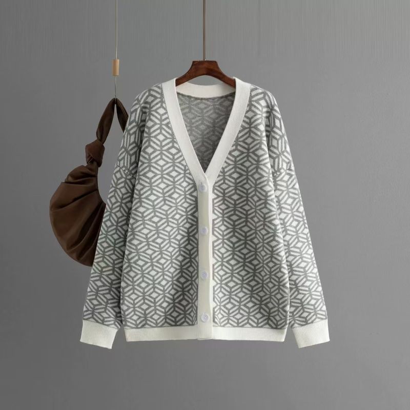 Fashion Wind Knitting Cardigan V Neck Loose-Fitting Long Sleeve Sweater Cardigan Knitted V-neck Sweater