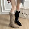 European and American style retro versatile high-heeled knight boots women's boots 2025 autumn and winter new square head thick heel but knee boots 