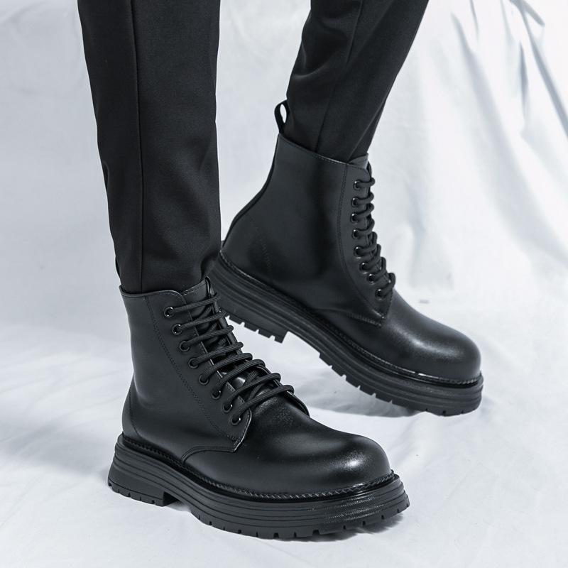 Martin boots winter black high-top British style thick-soled heightening casual leather shoes couple's new large-size short boots