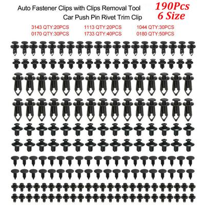 190pcs 6 Size Auto Fastener Clips Mixed Car Clips Retainer Rivet Door Panel Fender Liner Bumper Fender Trim Car