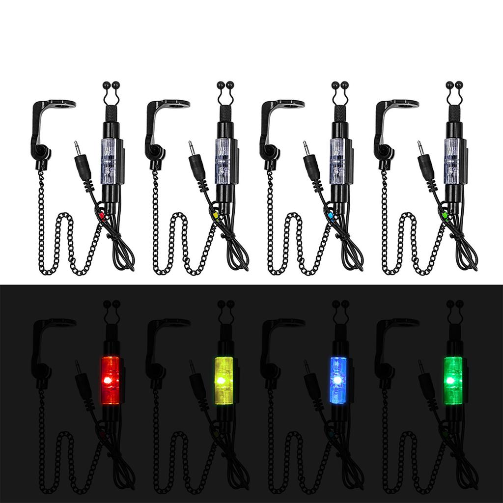 4pcs LED Indicators Fishing Illuminated Swingers Bite Alarm Indicator Lights with Carry Case for Carp Fishing