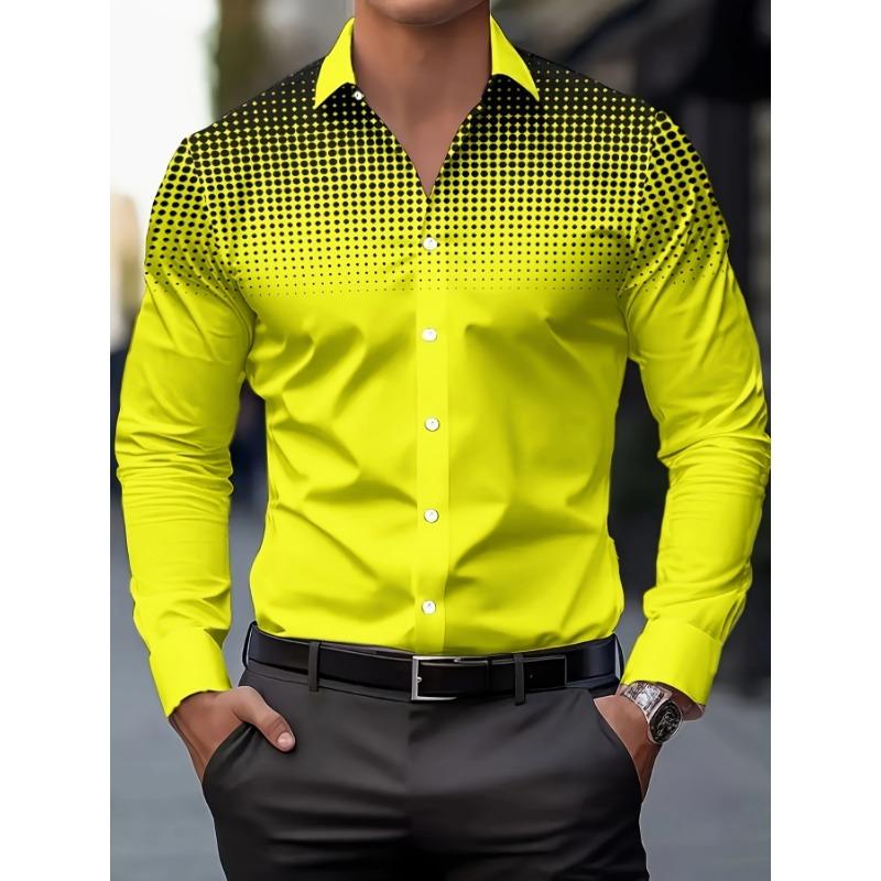 Herren Freizeit Langarm Hemd mit Knöpfen - Farbverlauf Blau zu Grau Print, Polyester, Maschinenwaschbar, Klassischer Kragen, Bequeme Passform