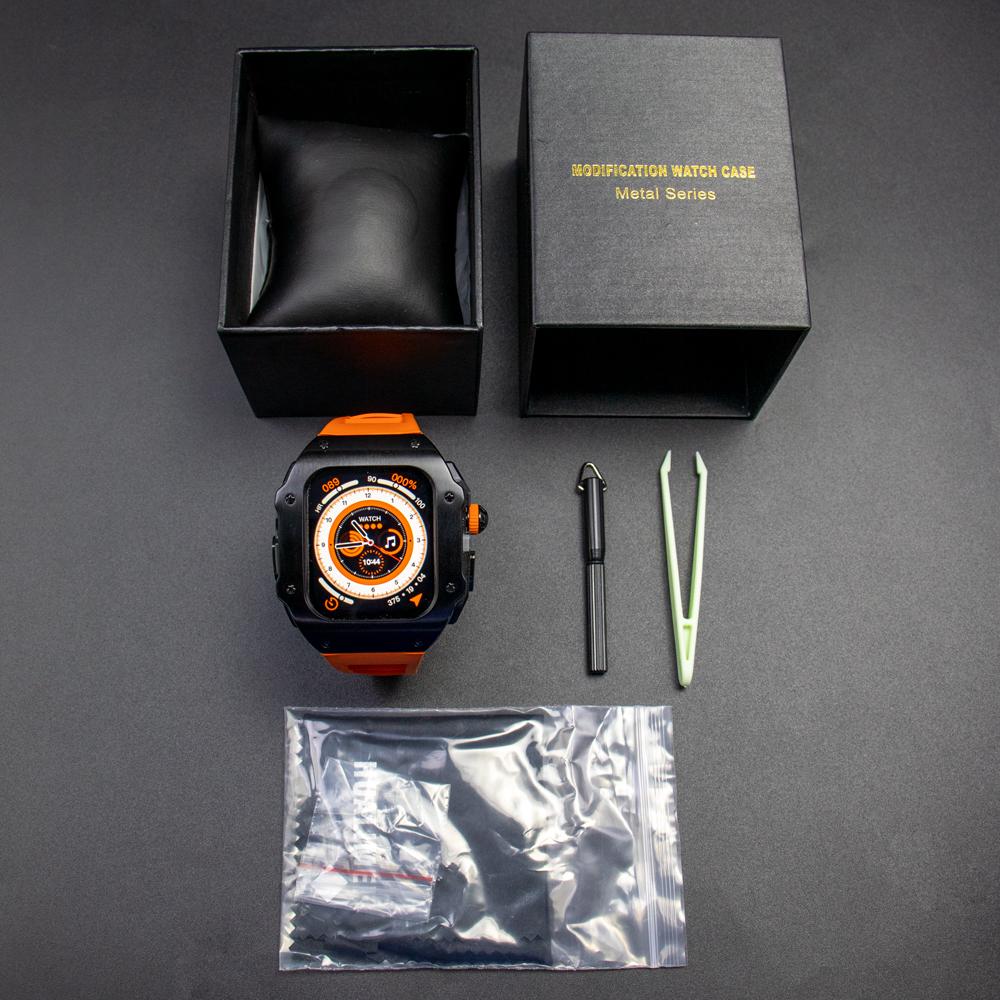 Stainless Steel Modification Kit For Apple Watch 8 Ultra 49mm 7 6 5 4 SE 44MM 45MM Case Sport ONLY Band iWatch Rubber Refit Mod