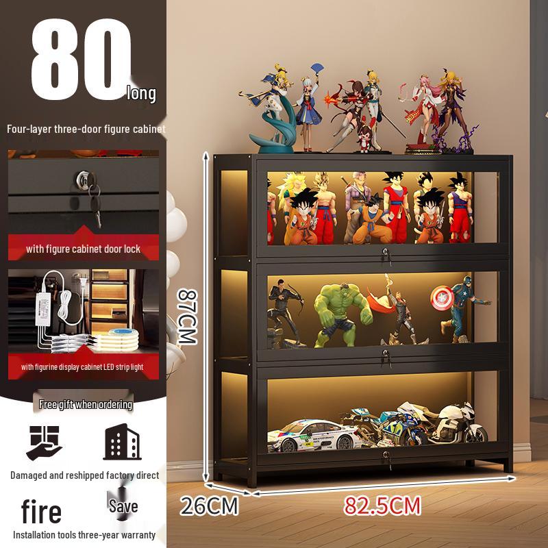 Acrylic Lockable Display Case with LED Lights for Figurines and Models, Dustproof Transparent Stand