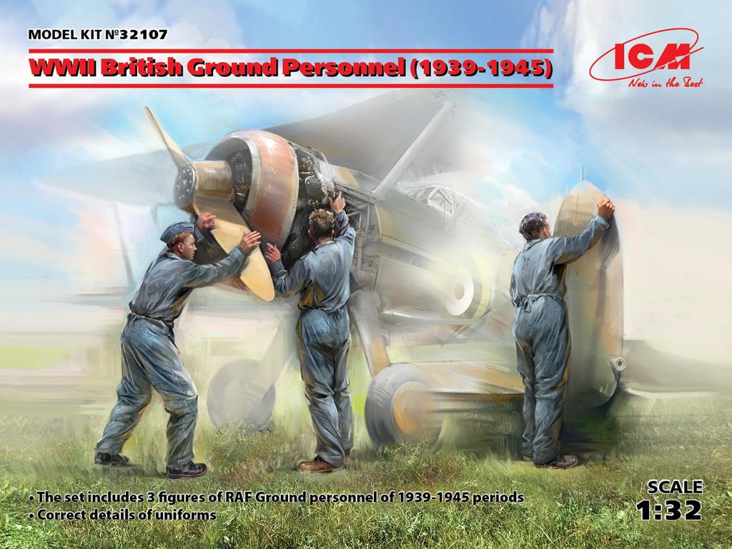 ICM 1/32 WWII Royal Air Force Ground Crew Set 1939-1945 Plastic Model Kit 32107