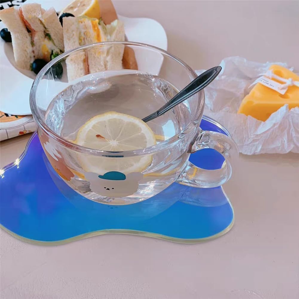 FINGERPIRE 2 Cloud Shaped Acrylic Coasters 5.1x6.4inch Clear Iridescent Irregular Creative Decorative Plate for Kitchen Counter, Dresser, Office Desk