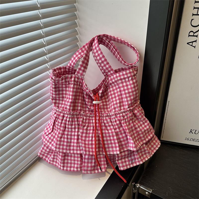 

Tote bag women s bag spring and summer new lazy literary plaid handbag large capacity fashion shoulder armpit bag