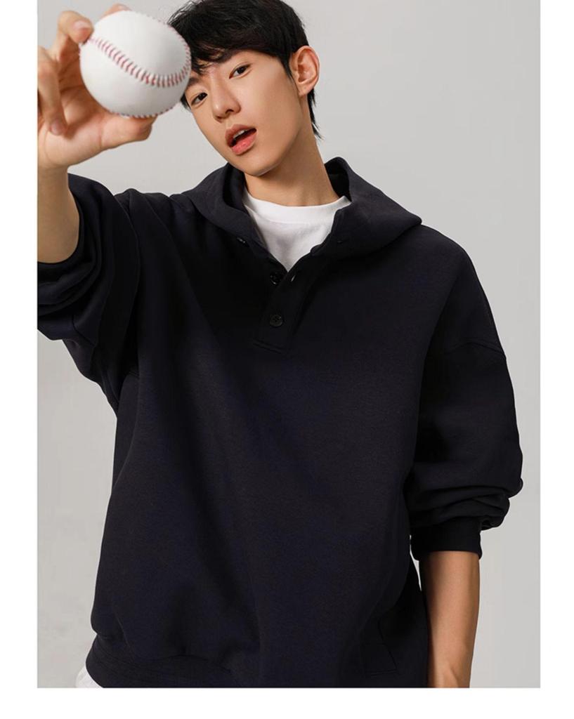 Men's 450g Heavyweight Boxy Cropped Hoodie, Button-Up, American Style for Spring/Autumn