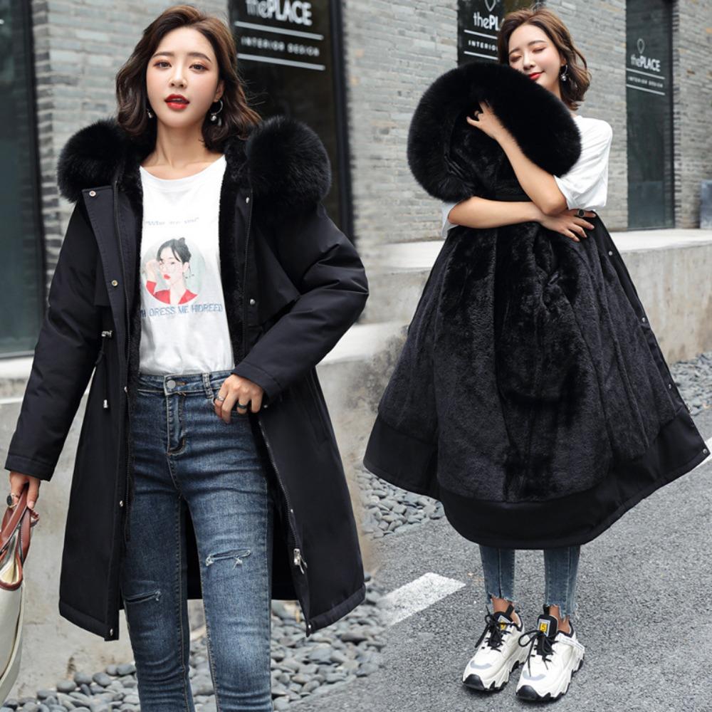 Women's Medium and Long Down Cotton-padded Clothes, the New Korean Version Has a Waist of 100kg and a Fat Mm Thickened Padded Jacket.