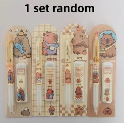 Juego de lápices mecánicos Kawaii Capybara de 0,5 mm con minas de repuesto, borrador, lápices de escritura bonitos para la escuela y la oficina, papelería de regalo de dibujos animados