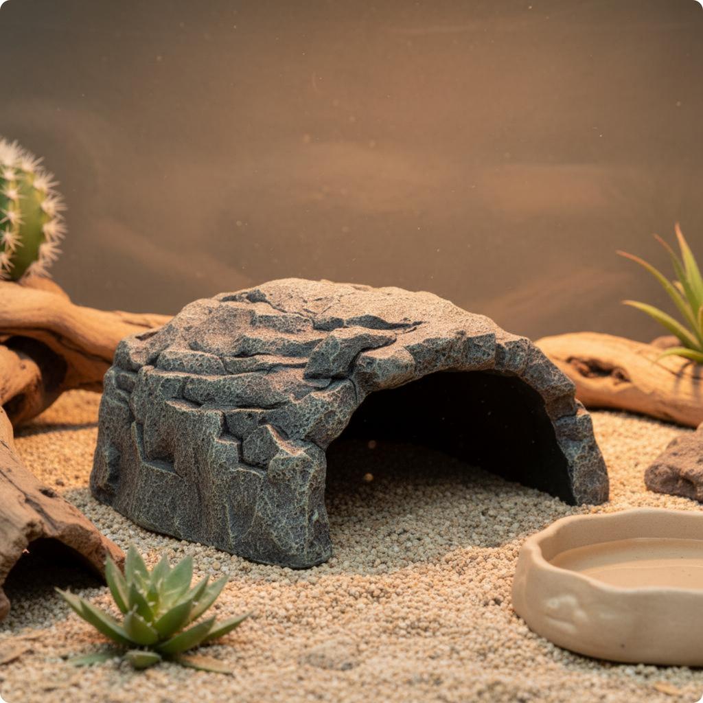Basking Cave Platform Easy to Clean Pet Hide Cave Resin Pet Hideout Safe Polished Edges Rock Basking Hideout for Terrarium