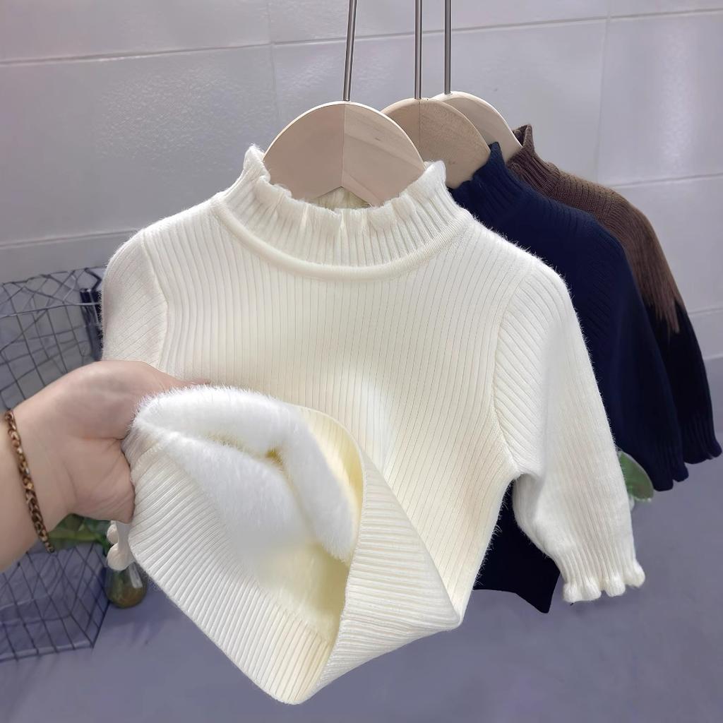 Kids Thickened One Piece Fleece Half Turtleneck Knit Sweater Anti Pilling Warm Base Layer Stylish Inner Wear Children Clothing