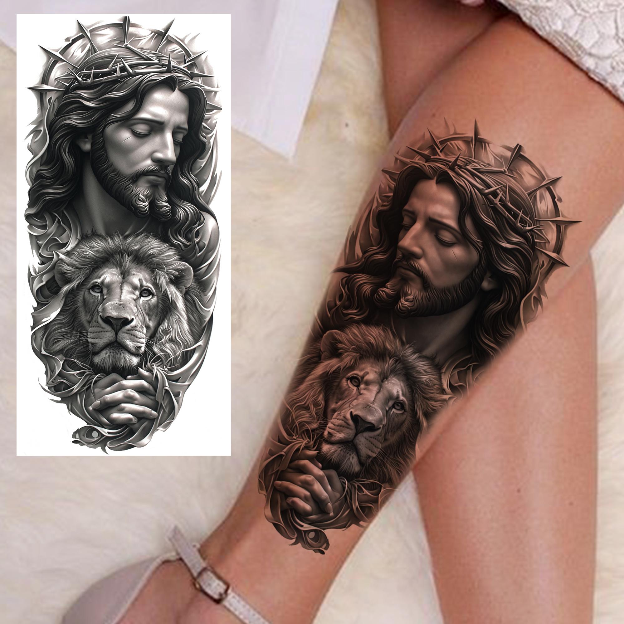 1 Foaie Iisus Hristos Creștin Tatuaje Temporare Pentru Bărbați Adulți Braț Antebraț Picior Dumnezeu Religie Autocolant Tatuaj Fals Transferabil China Mainland
