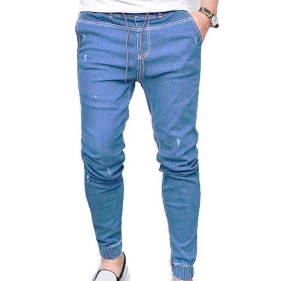 Plus Size Men Jogger Skinny Pants Elastic Waist Pencil Jeans Denim Trousers