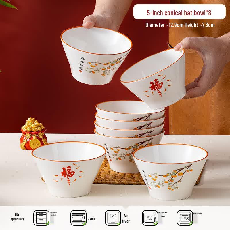 OIMG Ceramic 5-inch Rice/Soup Bowls - Persimmon Design Set