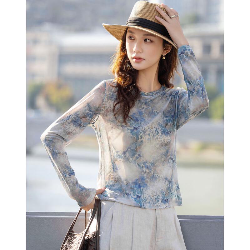 Demana Urban Floral Print Mesh Long Sleeve T-Shirt L