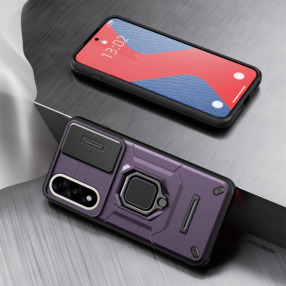 KEYSION Shockproof Case for OnePlus Nord 5 5G Slide Camera Lens Protection Metal Ring Stand Phone Cover for One Plus 1+ Nord 5
