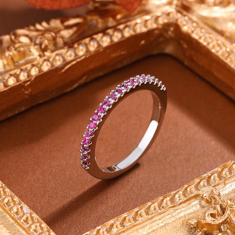 Women s Stackable High Color Retention Red Corundum Half-Circle Ring for Index Finger Size 7