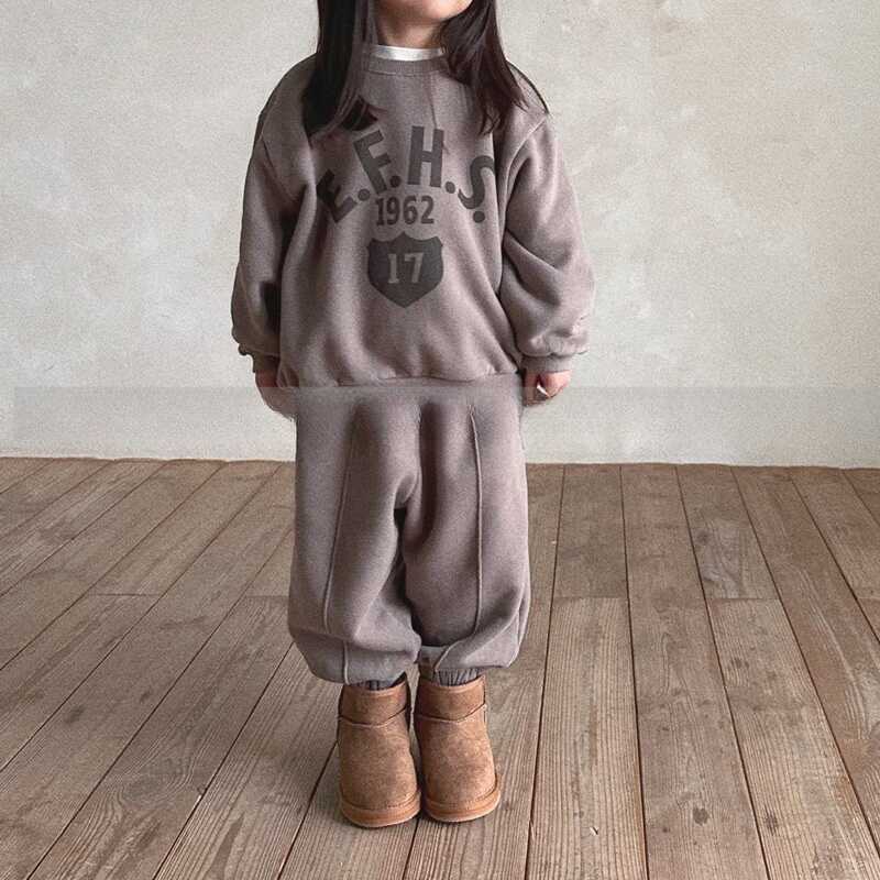 Kinder Sweatshirt Set Herbst/Winter Fleecefutter Set Jungen Mädchen Locker sitzendes Langarm Sweatshirt + Hose 2-teilig